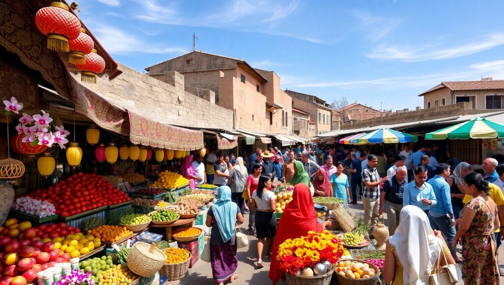 Vibrant Market from Above kos – free AI stock image
