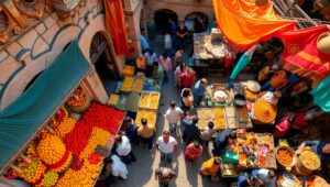 Vibrant Market Life from Above – free AI stock image