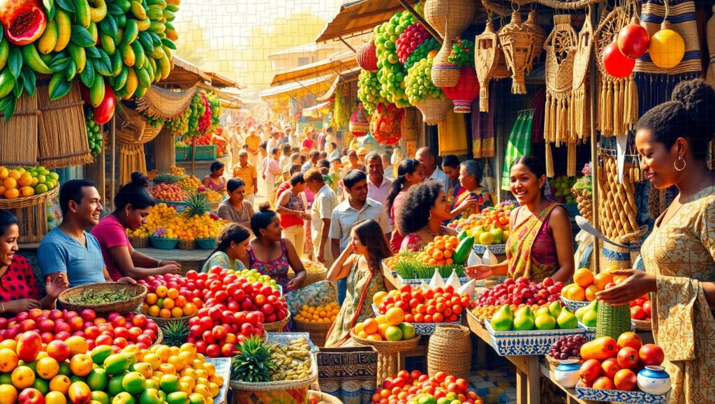 Vibrant Market Mosaic Scene – free AI stock image