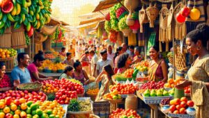 Vibrant Market Mosaic Scene – free AI stock image