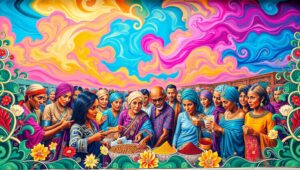 Vibrant Market Mural Scene – free AI stock image