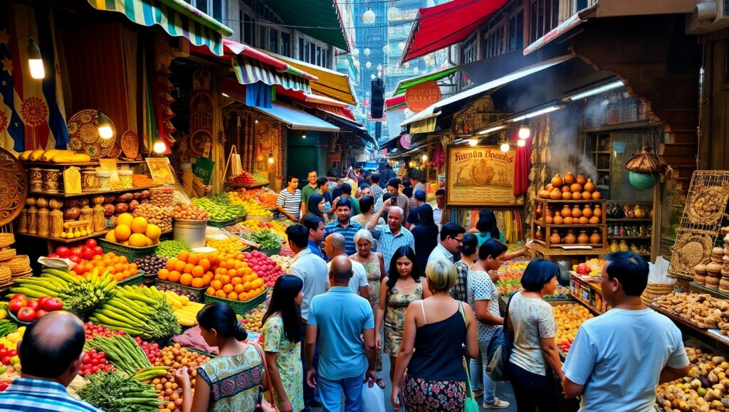 Vibrant Market Scene from Above E0j – free AI stock image