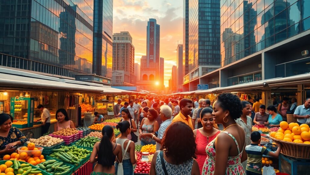 Vibrant Market Scene from Above eq5 – free AI stock image