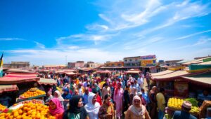 Vibrant Market Square from Above kJE – free AI stock image
