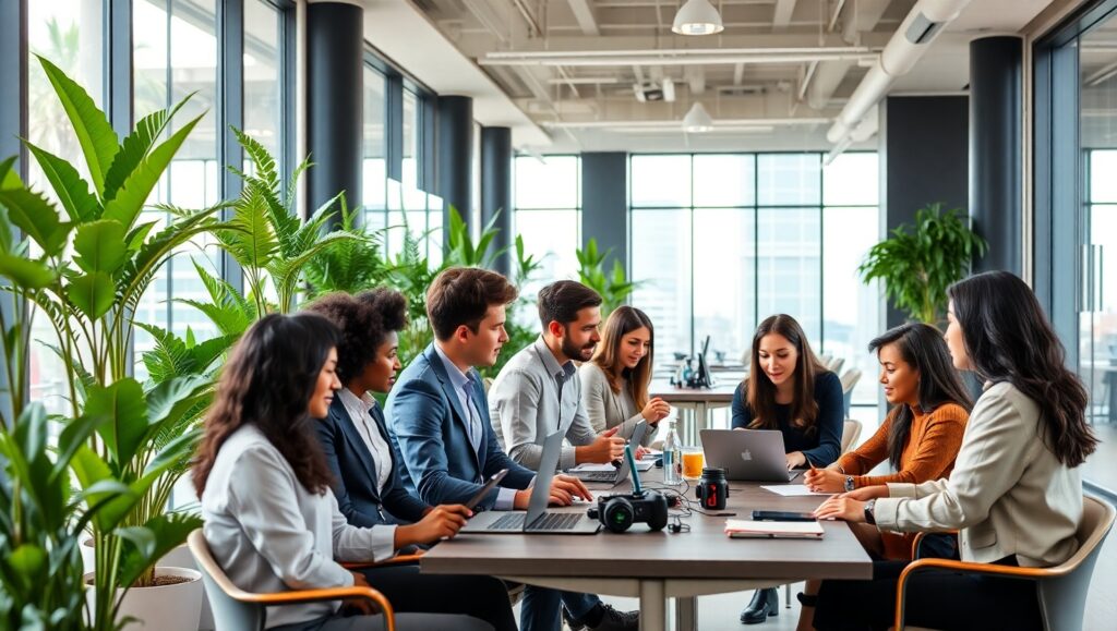 Vibrant Modern Corporate Workspace – free AI stock image