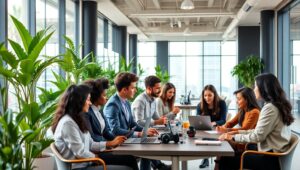 Vibrant Modern Corporate Workspace – free AI stock image