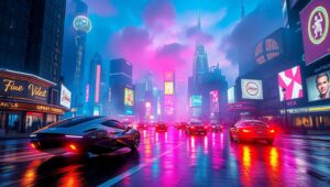 Vibrant Neon Cityscape at Night – free AI stock image
