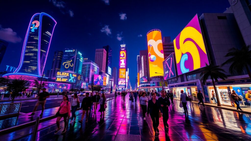 Vibrant Neon Cityscape at Night 3J0 – free AI stock image