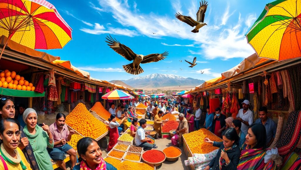Vibrant Overhead Market Scene nXS – free AI stock image