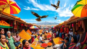 Vibrant Overhead Market Scene nXS – free AI stock image