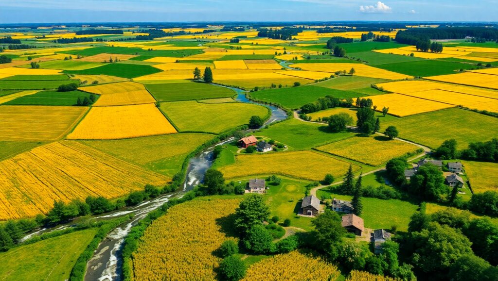 Vibrant Patchwork of Rural Fields – free AI stock image