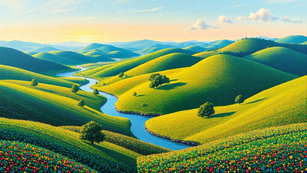 Vibrant Pointillist Landscape Scene – free AI stock image