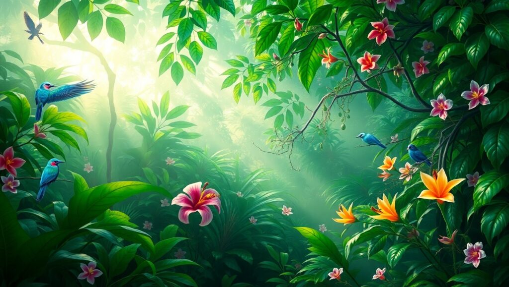 Vibrant Rainforest Canopy Exploration – free AI stock image