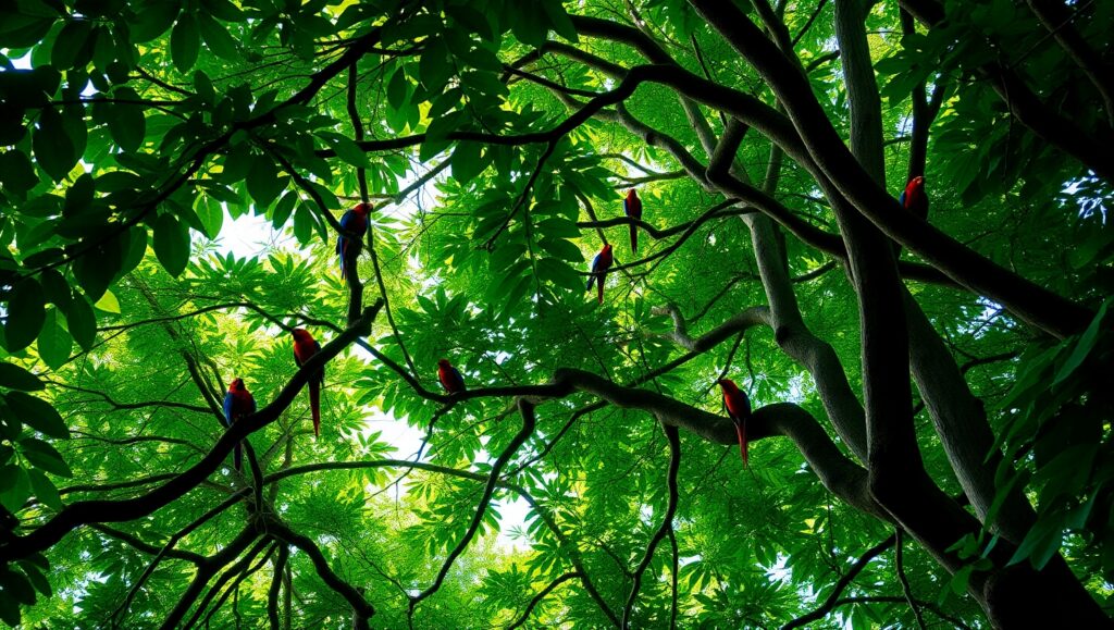 Vibrant Rainforest Canopy Exploration yHG – free AI stock image