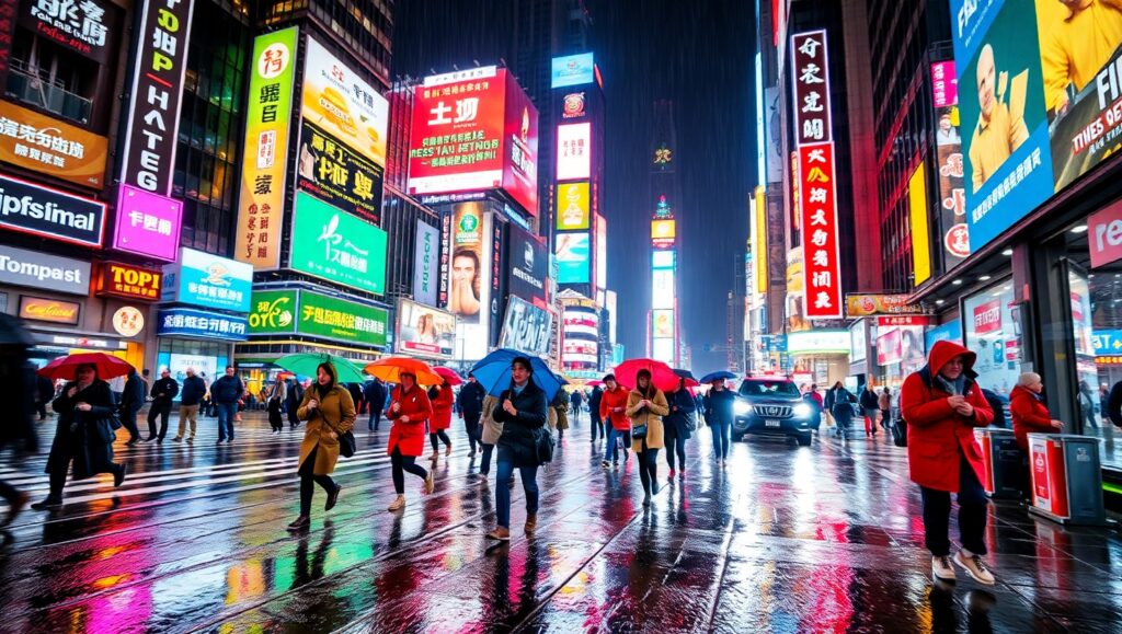 Vibrant Rainy Night Cityscape – free AI stock image