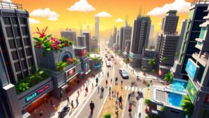 Vibrant Rooftop Gardens in Futuristic City – free AI stock image
