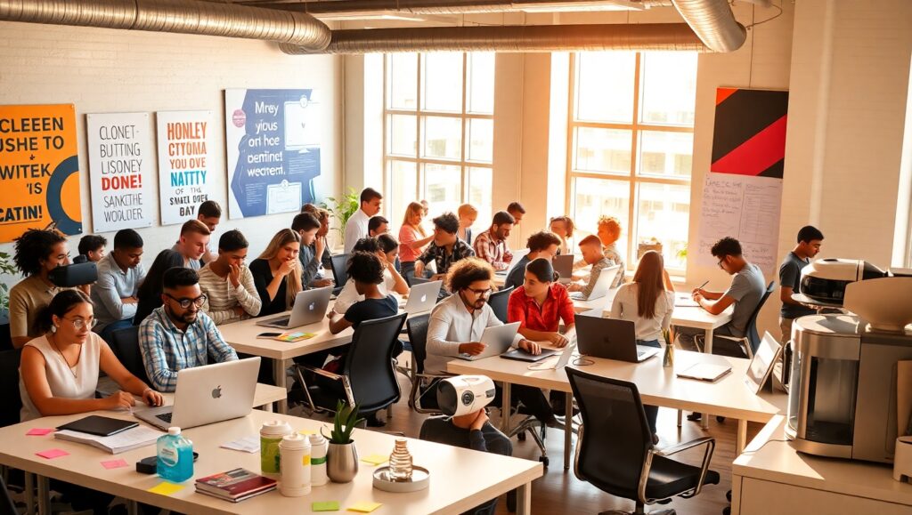 Vibrant Startup Collaboration Space – free AI stock image