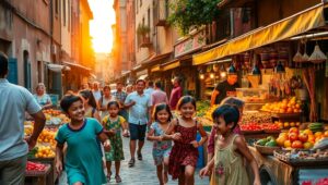 Vibrant Street Market at Sunset – free AI stock image