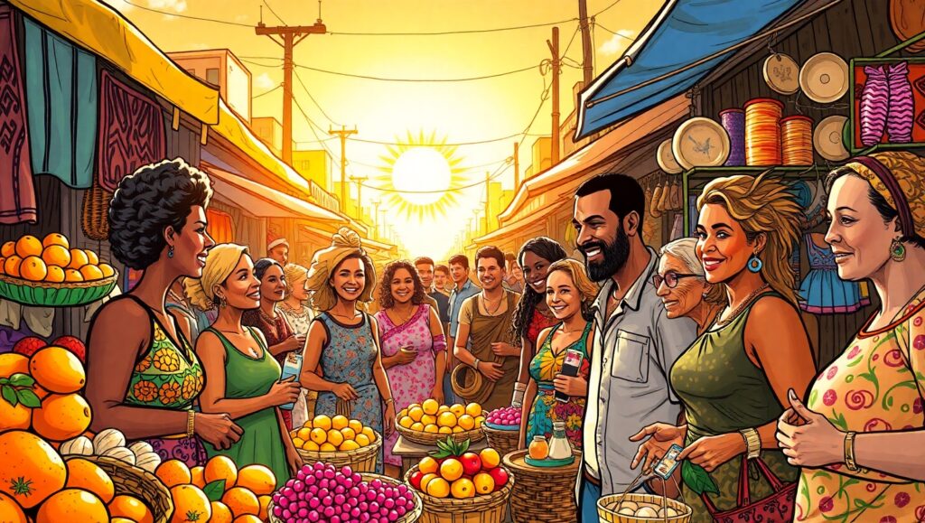 Vibrant Street Market at Sunset jHQ – free AI stock image