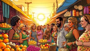 Vibrant Street Market at Sunset jHQ – free AI stock image