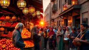 Vibrant Sunset Market Scene – free AI stock image