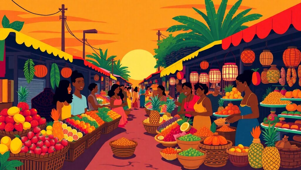 Vibrant Sunset Market Scene n2Z – free AI stock image