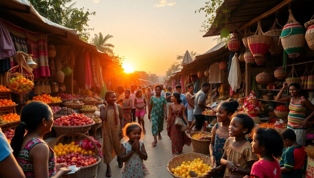 Vibrant Sunset Market Scene nbm – free AI stock image