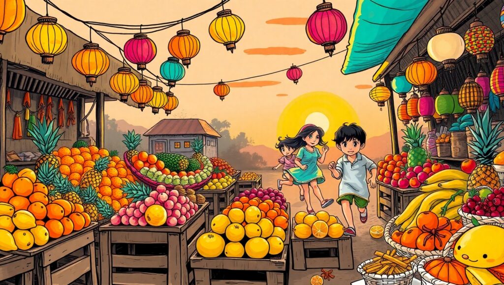 Vibrant Sunset Market Scene XKn – free AI stock image