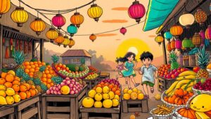 Vibrant Sunset Market Scene XKn – free AI stock image