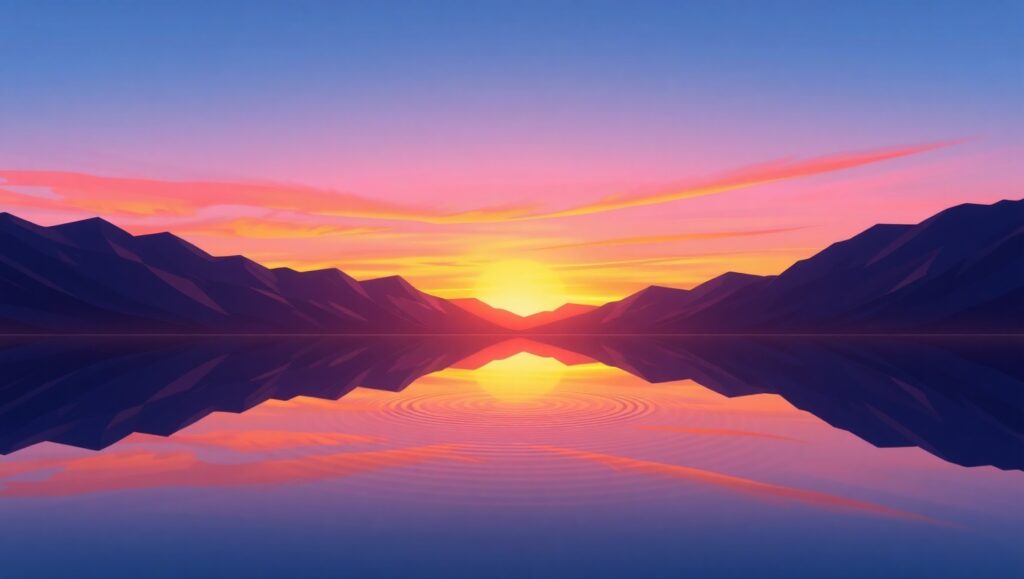 Vibrant Sunset Over Geometric Mountains – free AI stock image