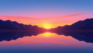 Vibrant Sunset Over Geometric Mountains – free AI stock image