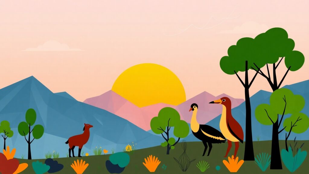 Vibrant Sunset Over Polygonal Mountains – free AI stock image