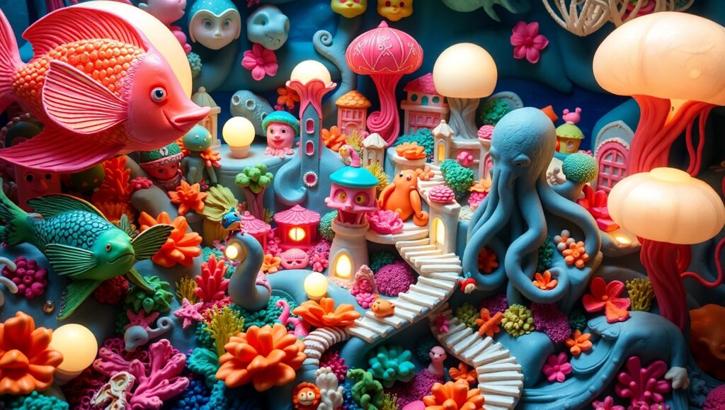 Vibrant Underwater Clay City – free AI stock image