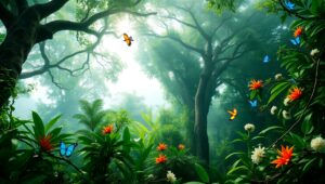 Vibrant View of Rainforest Canopy – free AI stock image