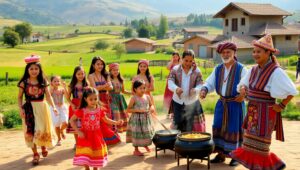 Vibrant Village Traditional Costume Gathering – free AI stock image