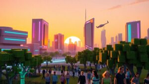Vibrant Voxel City at Dusk 8d0 – free AI stock image