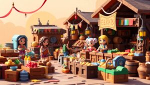 Vibrant Voxel Marketplace Scene – free AI stock image
