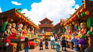 Vibrant Voxel Marketplace Scene Zrl – free AI stock image