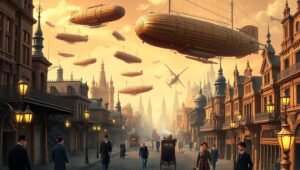Victorian City in Steampunk Style MhV – free AI stock image