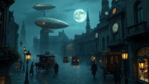 Victorian Cityscape with Airships – free AI stock image