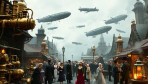 Victorian Market with Steampunk Aesthetics – free AI stock image