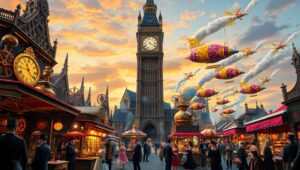 Victorian Marketplace of Steam and Gears – free AI stock image