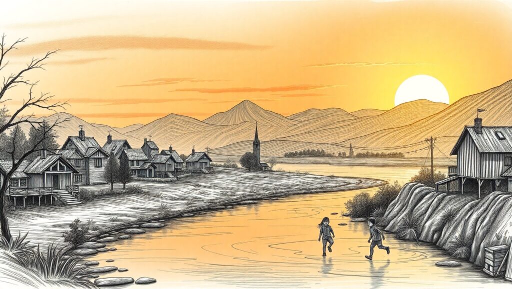 Village Serenity at Sunset – free AI stock image