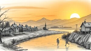 Village Serenity at Sunset – free AI stock image