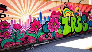 Vivid Urban Nature Mural – free AI stock image