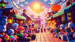 Voxel Market Scene in Pixel – free AI stock image