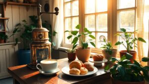 Warm Café Vibes in Vintage Style – free AI stock image