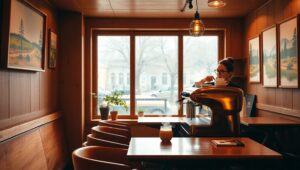 Warm Café Vibes with Rainy Views – free AI stock image