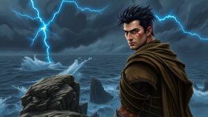 Warrior’s Solitude in Tempest – free AI stock image