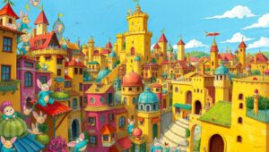 Whimsical Cityscape Color Sketch – free AI stock image
